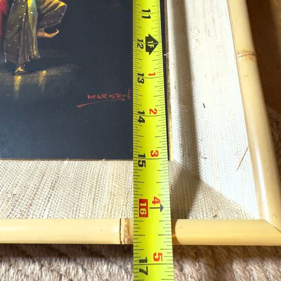 Vintage Gouache Original Painting Thai Dancer Signed Marken 17x12" Framed Art - Picture 9 of 11